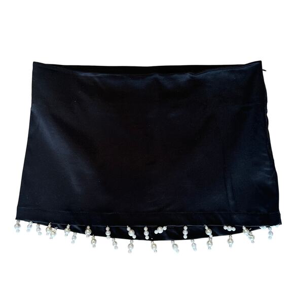 Amor Mia Black Micro Mini Skirt SMALL Pearl Fringe Cocktail Revolve $130 NEW - Picture 4 of 6